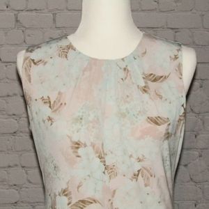 Calvin Klein Pleated Neck Top Sleeveless Blouse Mint Green CK Drapey Dress Shirt